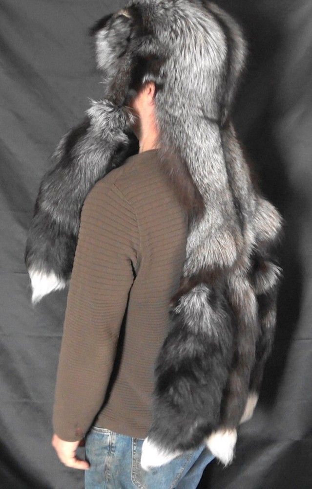 Silver fox fur mountain man hat