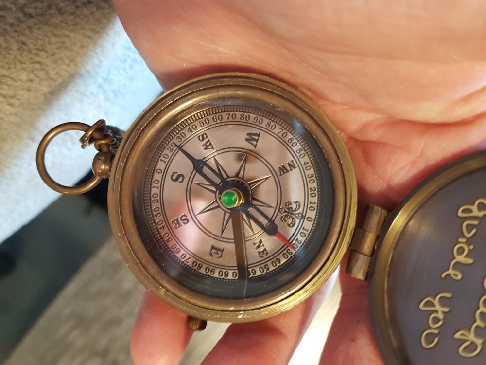 Engraved Monogrammed Brass Compass + Leather Pouch