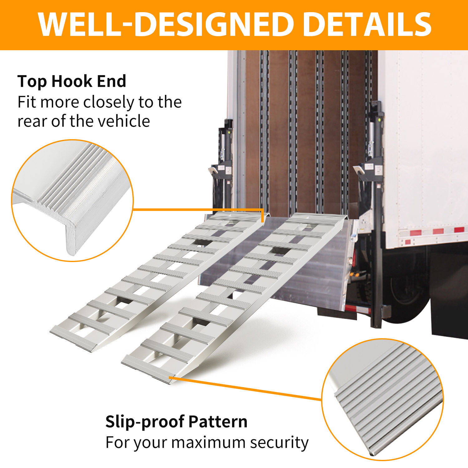 Pair For 60''X15" Aluminum Ramps 6800 LBS Truck Car Auto Trailer Ramps Hook End