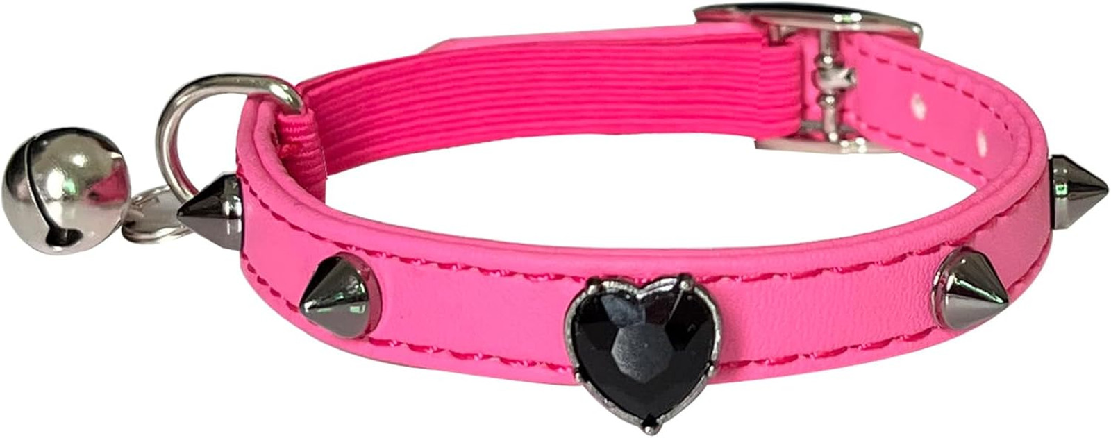 Spiked Cat Collar with Bell and Safety Belt, PU Leather Kitten Collar with Heart