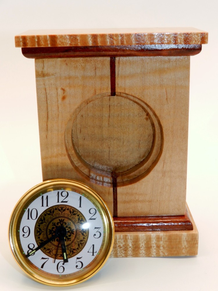 Handmade Desk Clock with quartz movement. Made from CURLY MAPLE & BUBINGA! #12