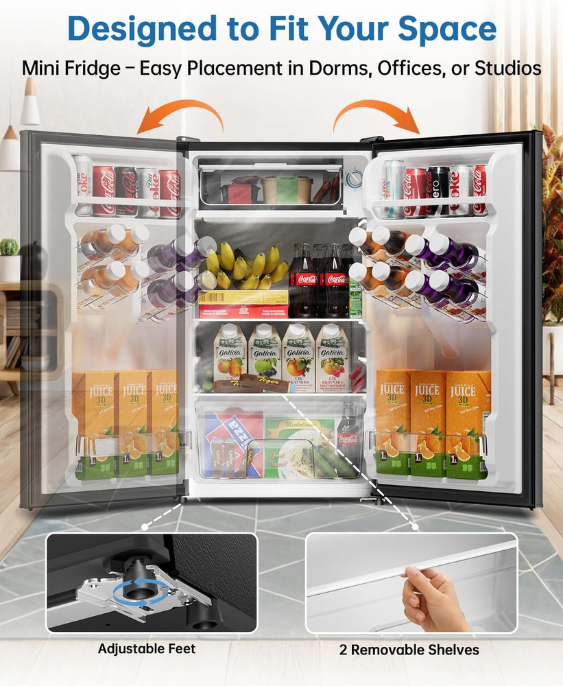 3.2 Cu Ft Mini Fridge with Freezer - Energy Efficient, Large Capacity Single Doo
