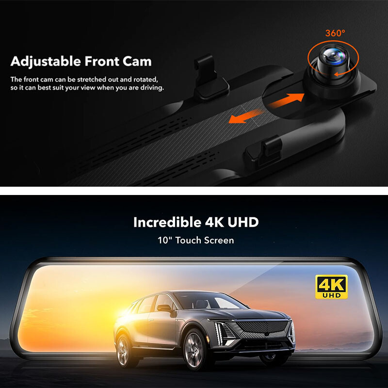 WOLFBOX 10" Smart Car DVR Camera Rear View Backup Mirror Dash Cam GPS navigation