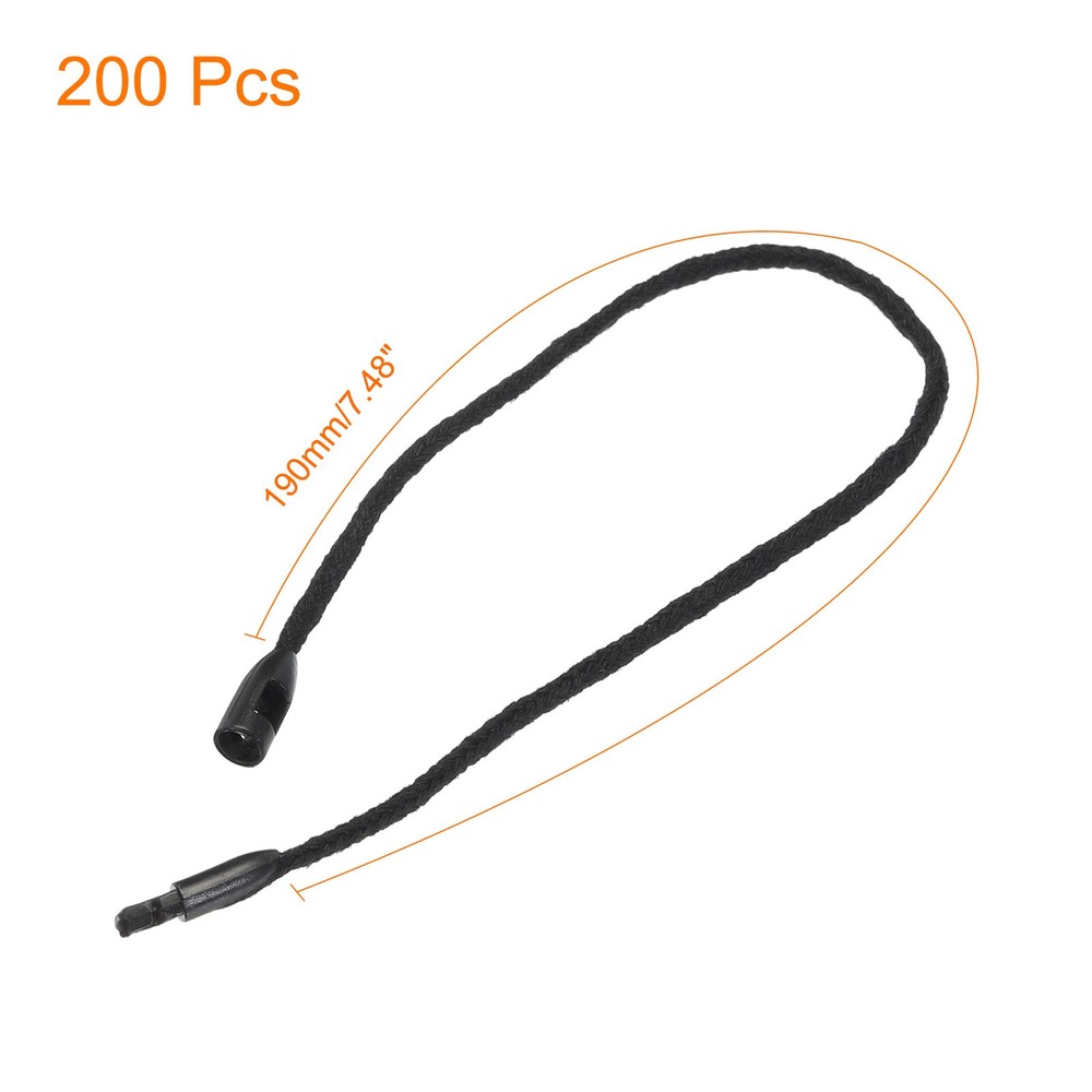 Polyester Rope Hang Tag String Snap Lock 190mm,1.5mm 200 Pcs,Black