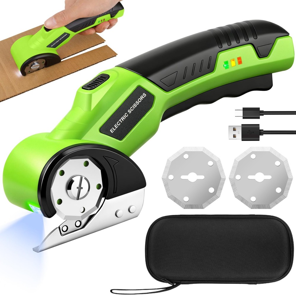Cordless Electric Scissors, 4V Rechargeable Rotary Cardboard Cutter with 2 Bl...