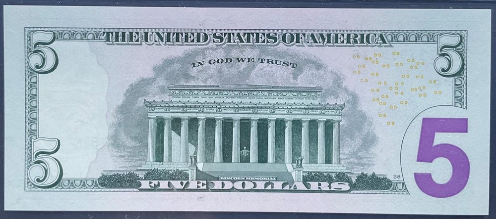 2021 $5 Dollar, Fancy Serial “Solid Threes” , QF33333333B, PCGS Graded 67 PPQ