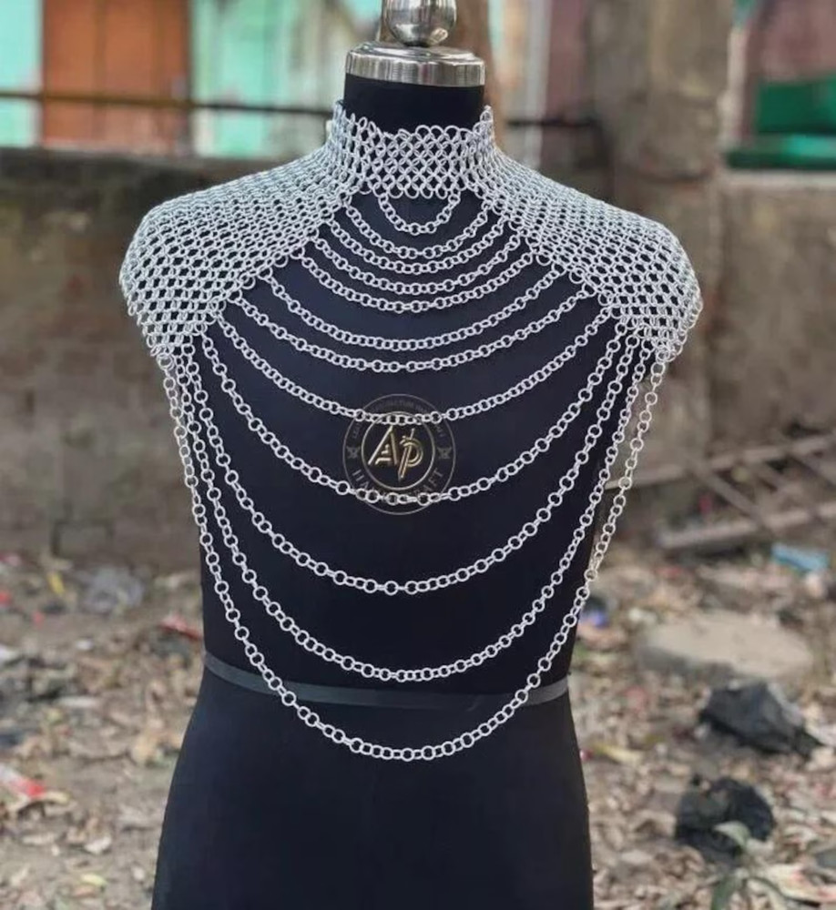 Medieval Chainmail Collar Shoulder Armor Adjustable Chainmail Chain COSTUME