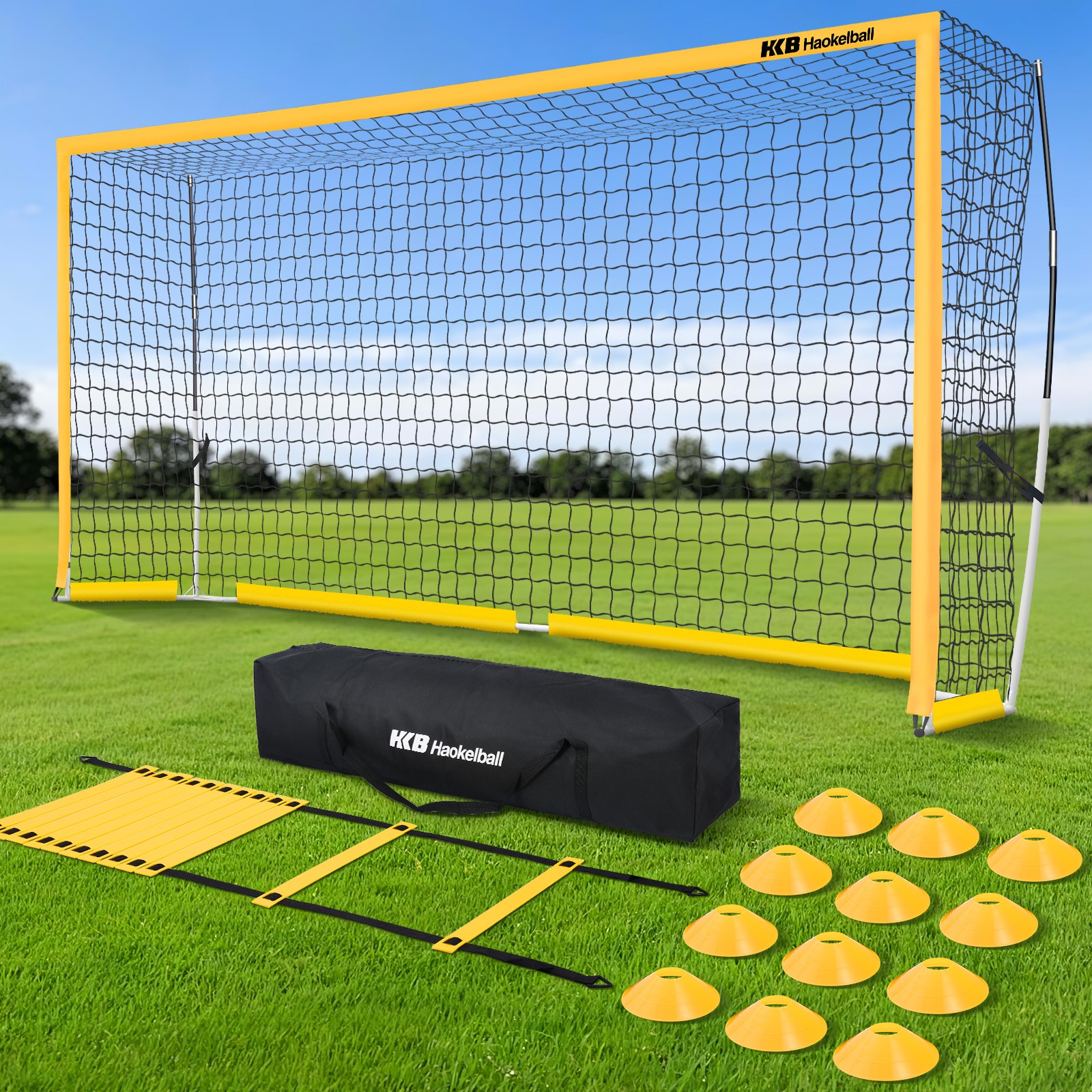 12'x6' Portable Soccer Goal for Backyard Adults w/Net & Frame Ladder & 12 Cones