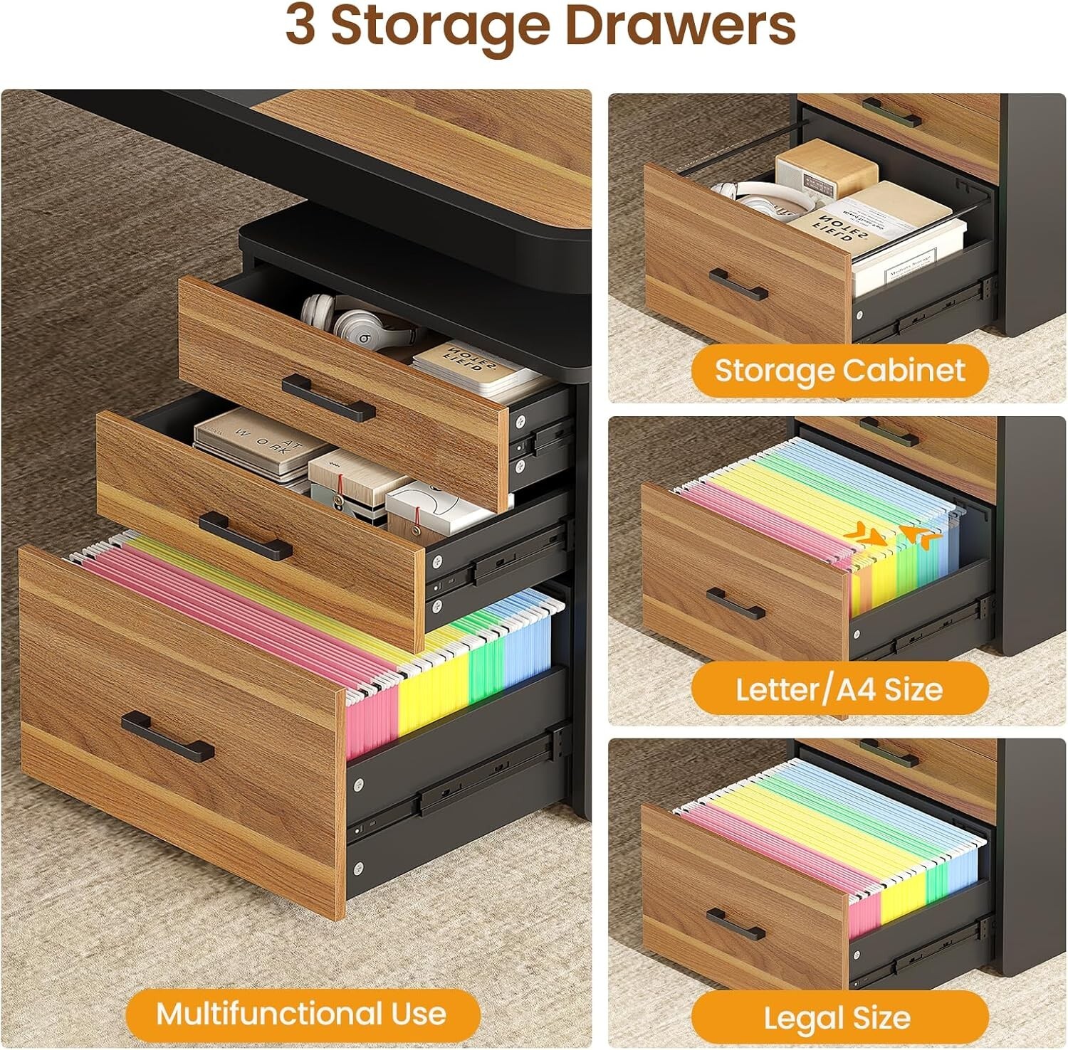 70.9" Executive Desk with File Cabinet, Large Computer Desk for Home Office