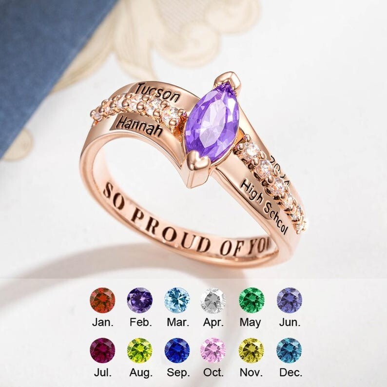 Personalized Graduation Ring 2023 | Custom Birthstone Class Ring | Ring For Her
