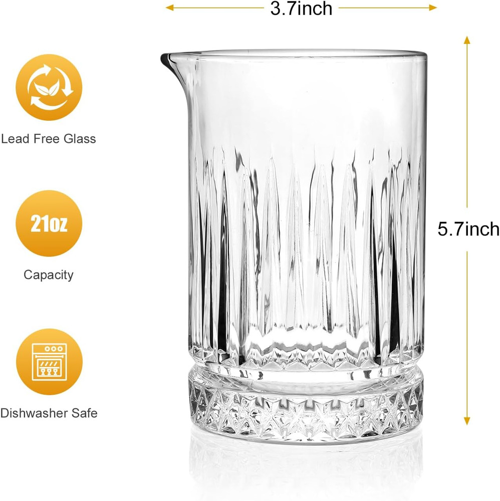 Cocktail Mixing Glass - Premium 22Oz - Solid, Stable, Sturdy Hand Blown Crystal