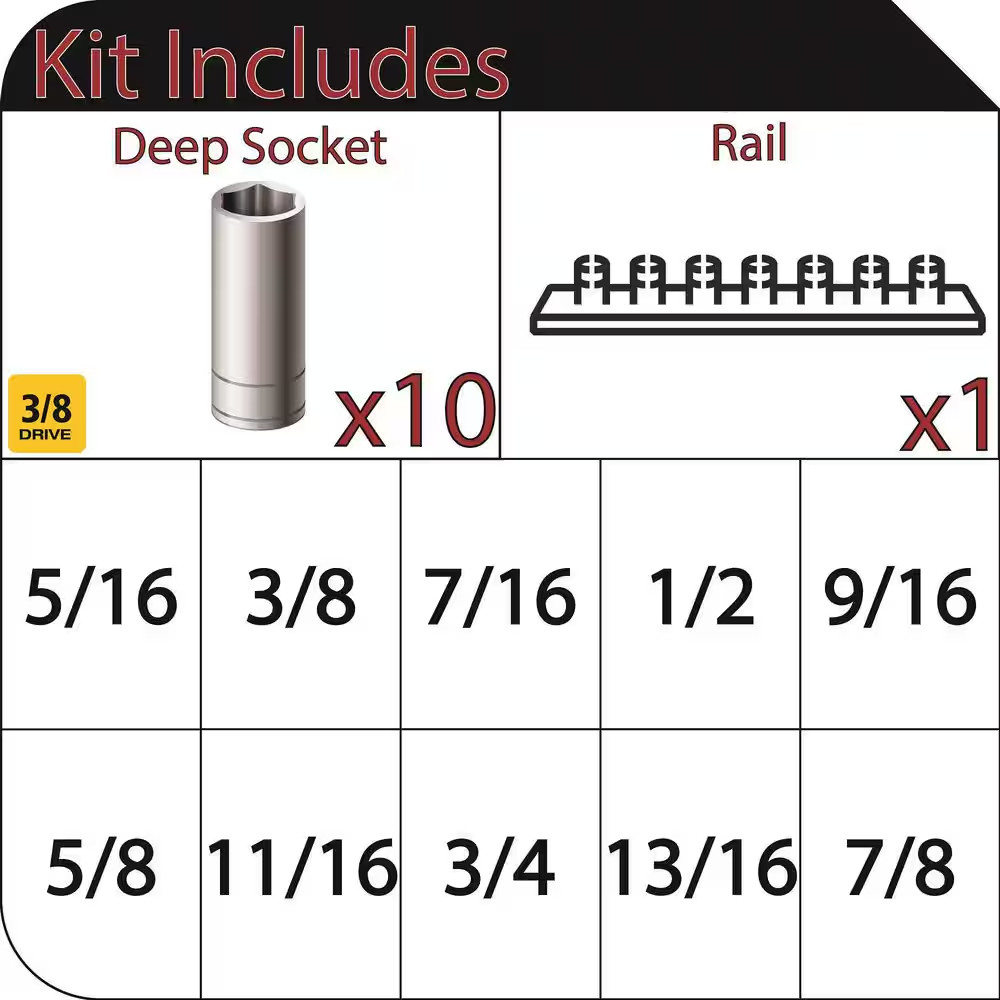 3/8 In. Drive Deep SAE Socket Set (10-Piece)