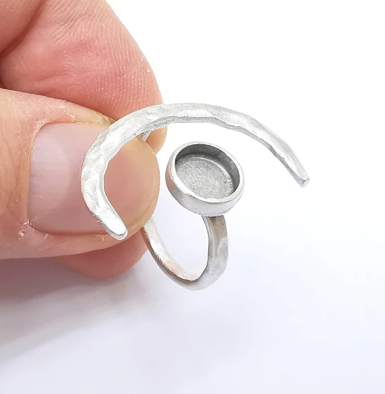 Crescent Moon Silver Ring Blank Base Bezel Settings Cabochon Base 8mm G34945