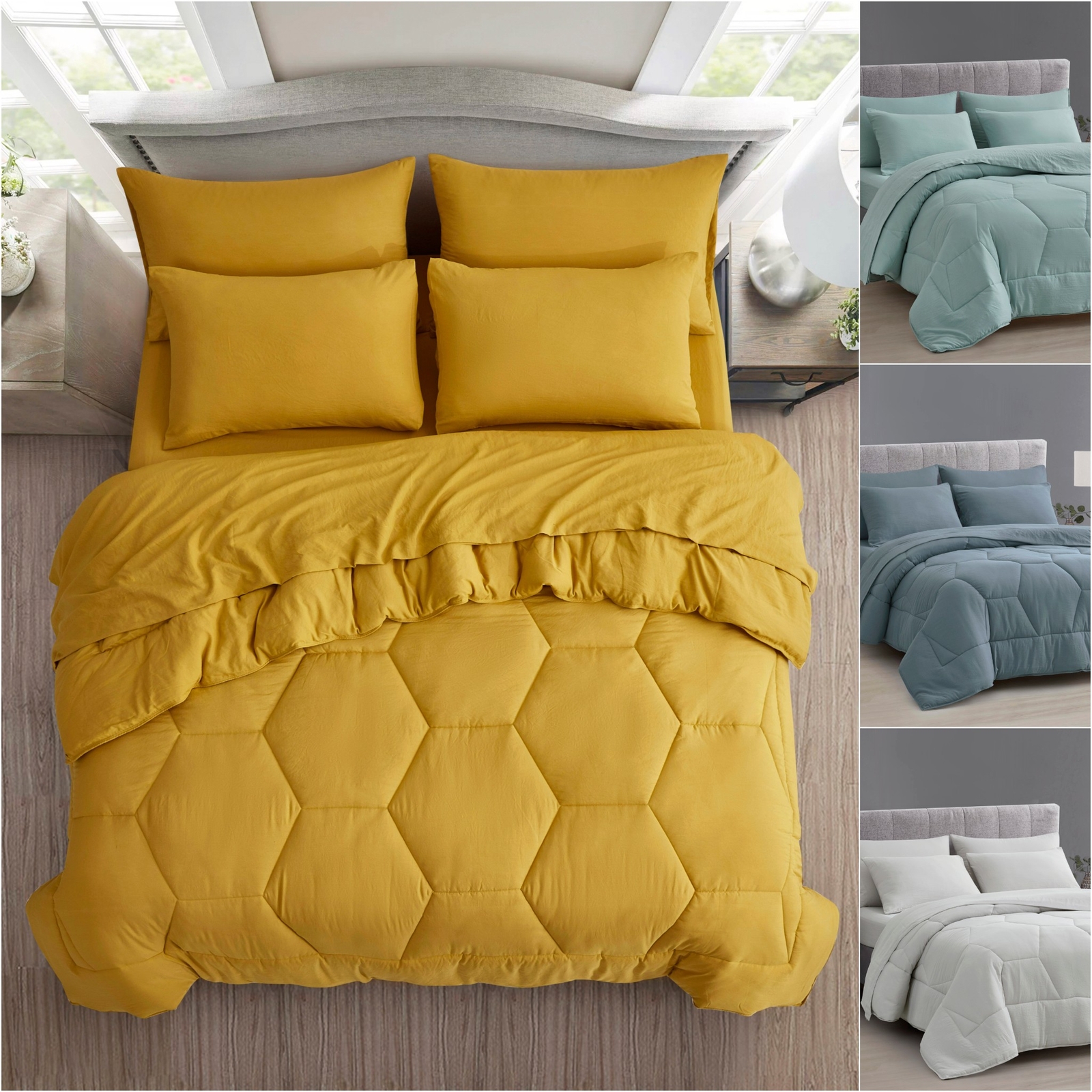 Chezmoi Collection Piper Bed in a Bag Honeycomb Quilted Comforter Set and Sheets