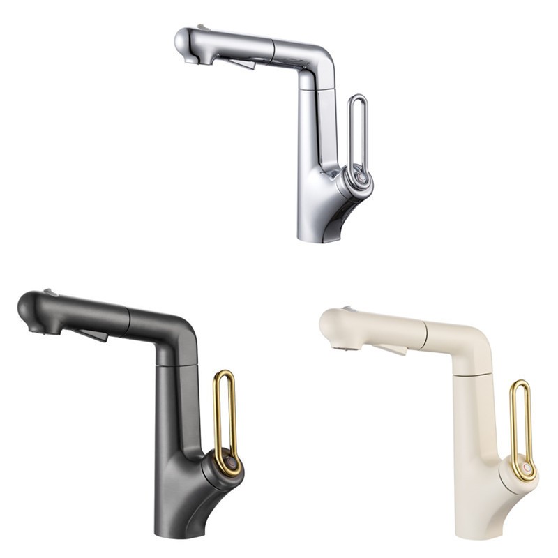 Deck Mount Soild Brass Basin Vessel Sink Faucet Pull Out Multifunction Sprayer
