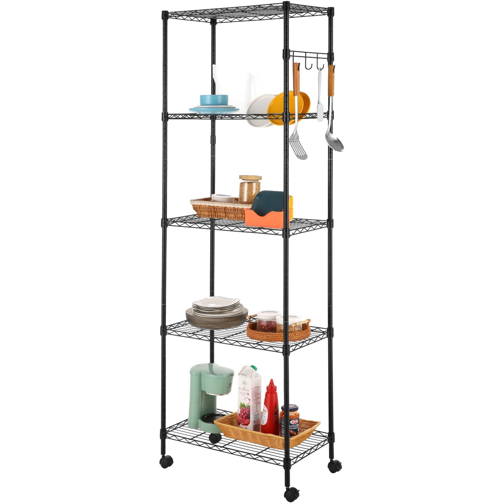 Homdox 5 -Tier Steel Wire Shelving Unit on Wheels Chrome Shelves for Living Home