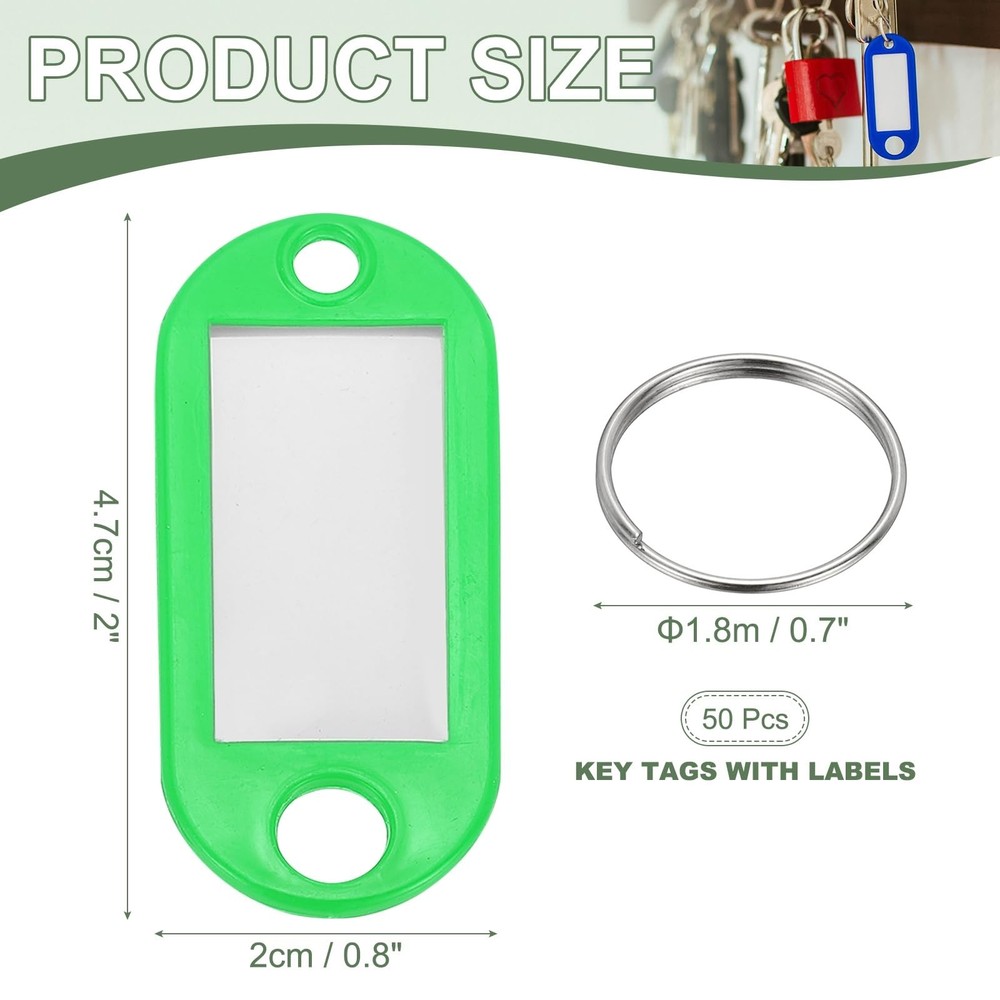 Plastic Key Tags with Split Ring Label Window Identifiers Keychain Tags, 4.7x...