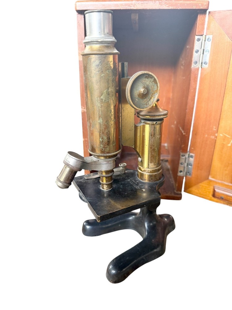 Antique Bausch and Lomb Brass Microscope with Case