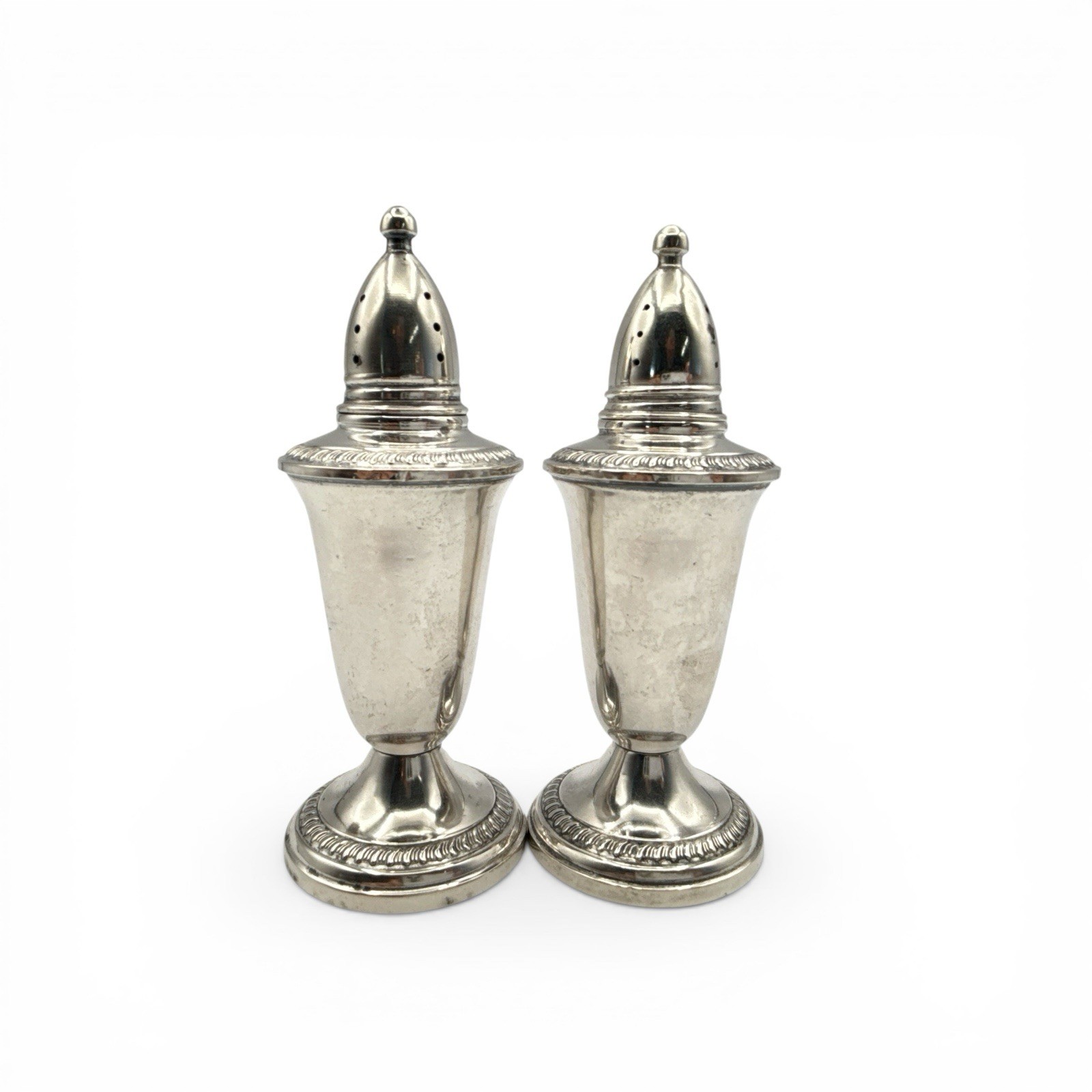 1950-60's CROWN Sterling Weighted Salt & Pepper Shakers Regal Shape Twist Top