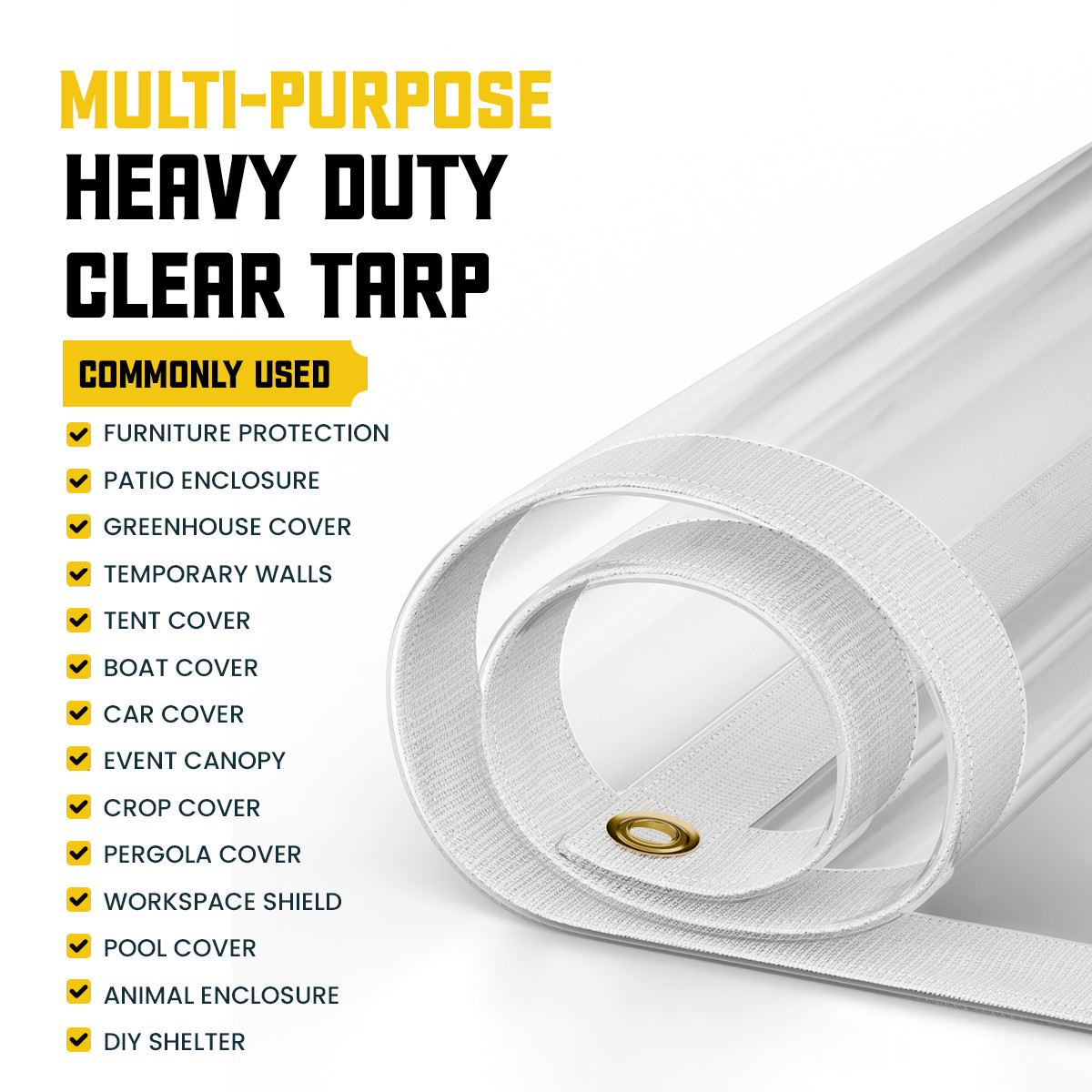 Heavy Duty Waterproof Clear Tarp with Grommets Transparent PVC Vinyl Tarpaulin