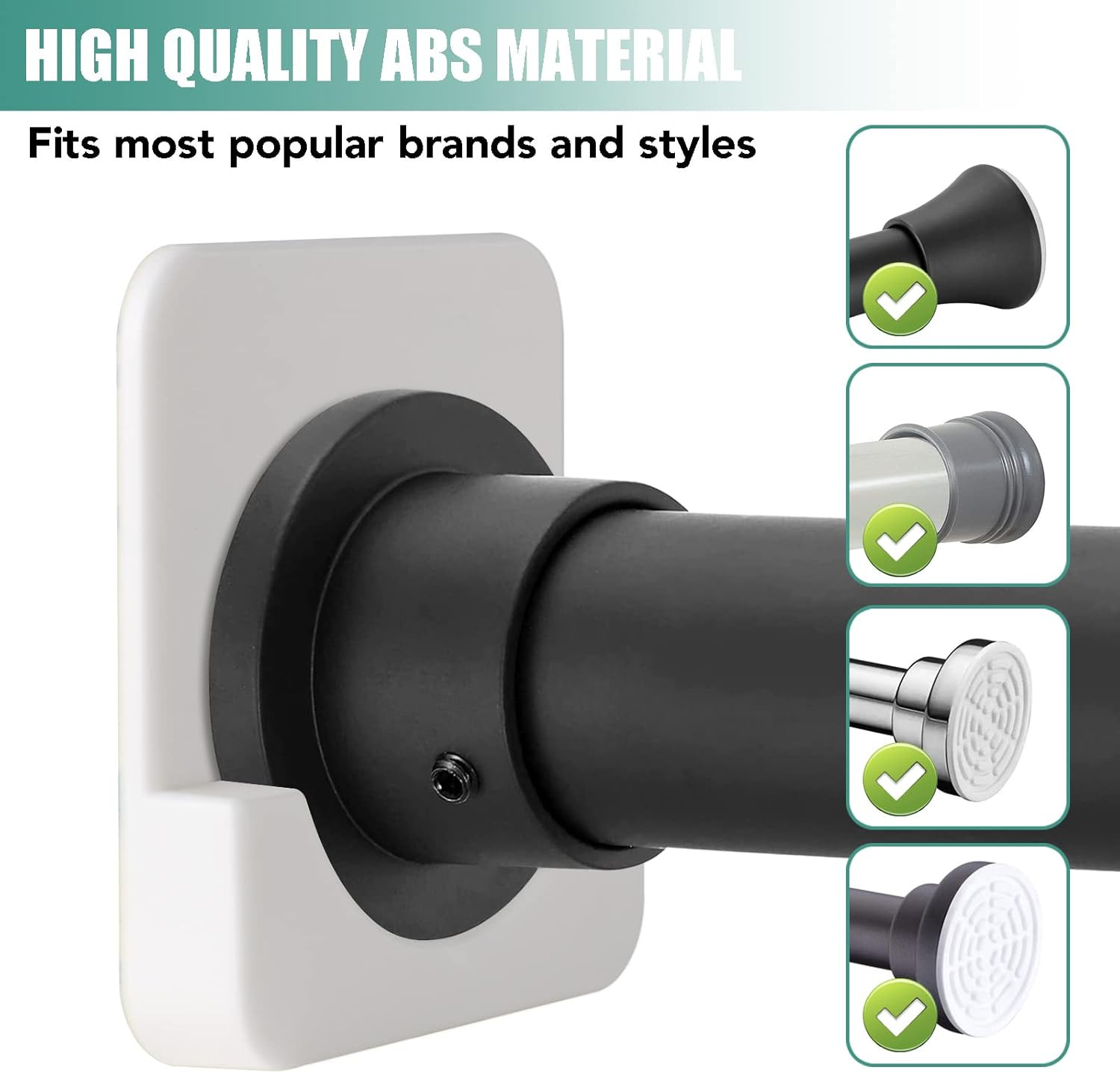 4 Pack Adhesive Shower Tension Rod Holder for Tile | Shower Curtain Rod Retainer