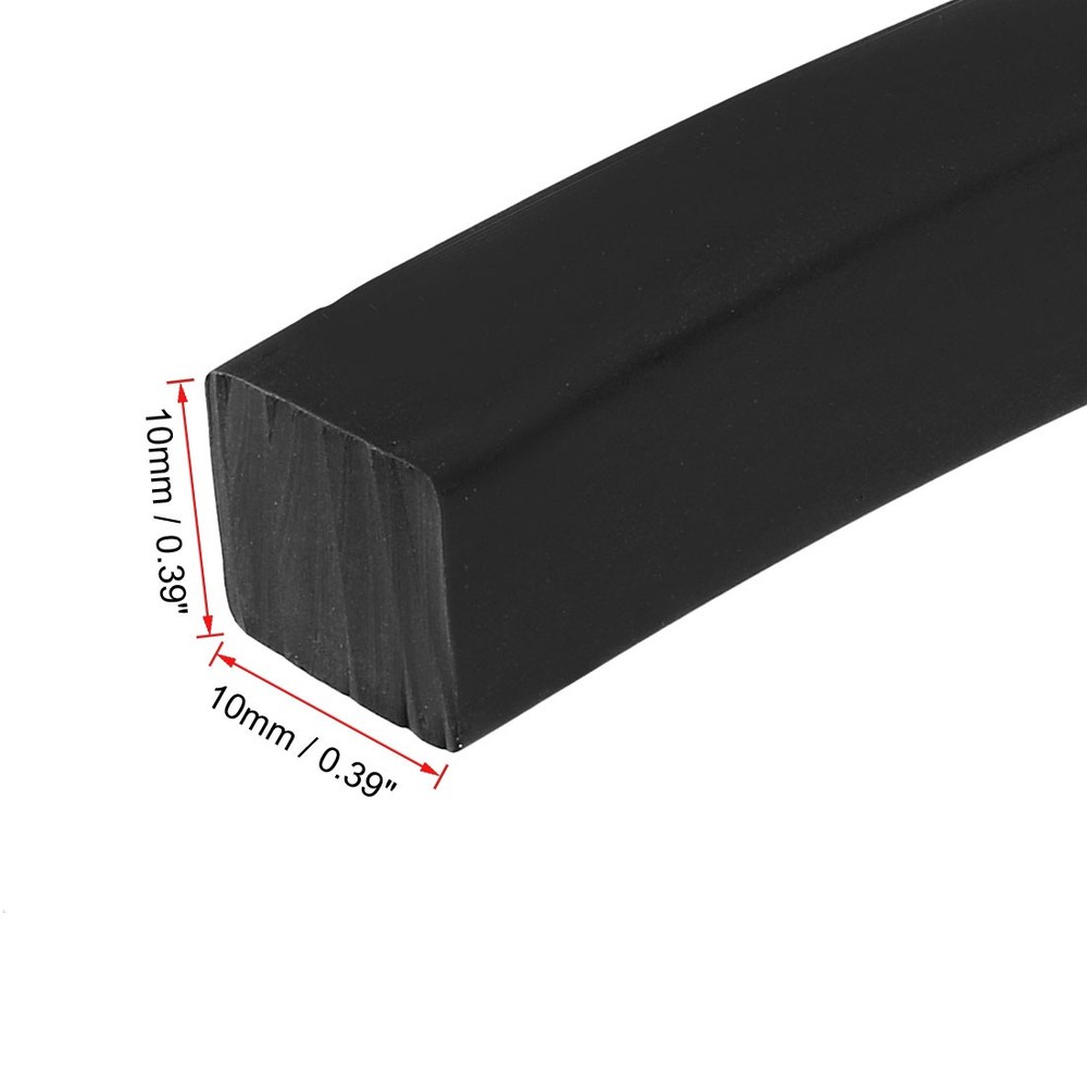 Solid Rectangle Rubber Seal Strip 10mm Wide 10mm Thick, 1 Meter Long Black