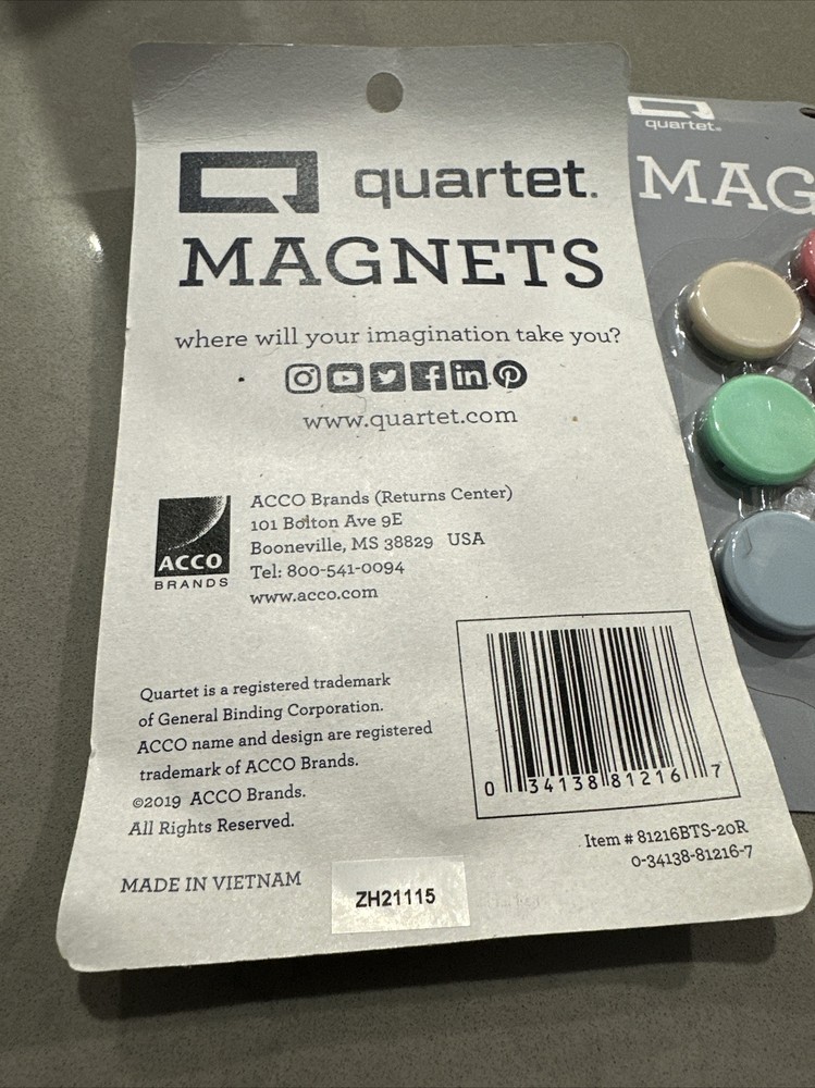 Quartet Round Magnets 1", Magnetic Whiteboard, Assorted Colors X2