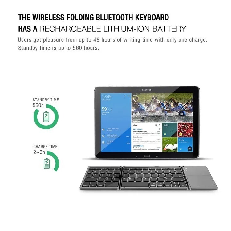 Mini Folding Wireless Bluetooth Keyboard With Touchpad for Laptop Tablet Phone