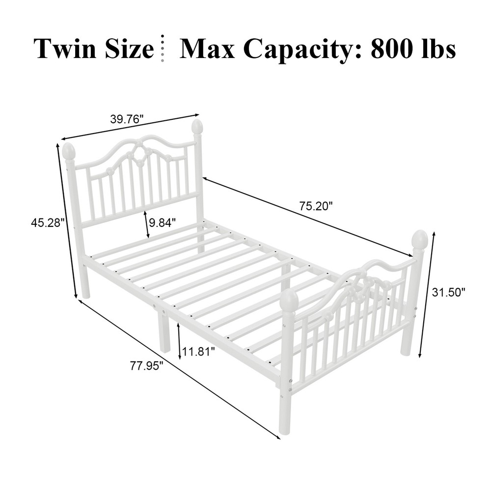 Twin Size Metal Bed Frame with Classical Headboard