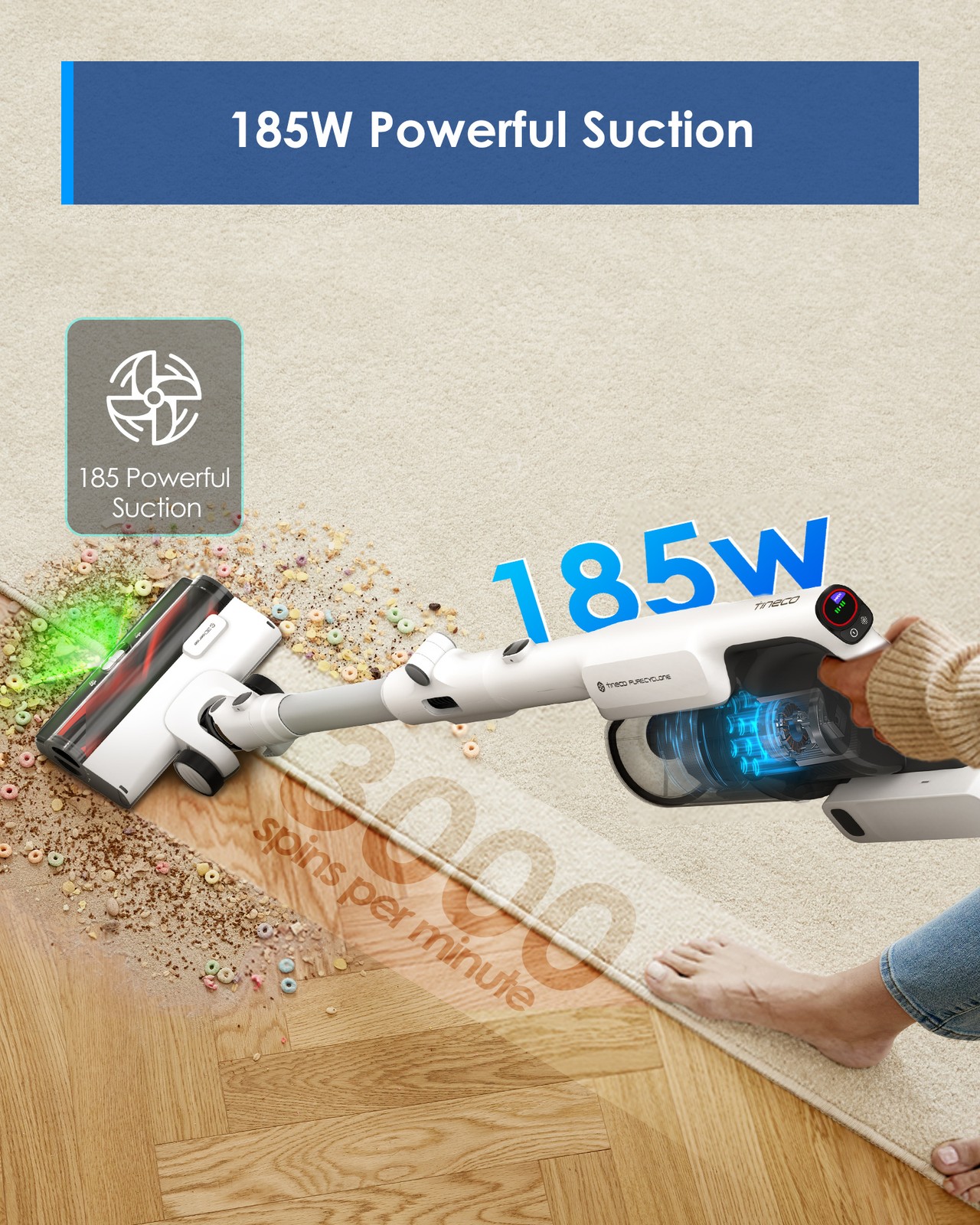 Tineco PURE ONE A50S Pet Cordless Stick Vacuum Cleaner, 185W Suction