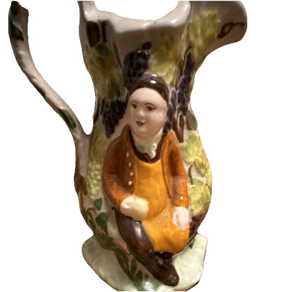 Multicolor Ceramic Character Jug Glossy Finish Abstract Shape Incised Mark