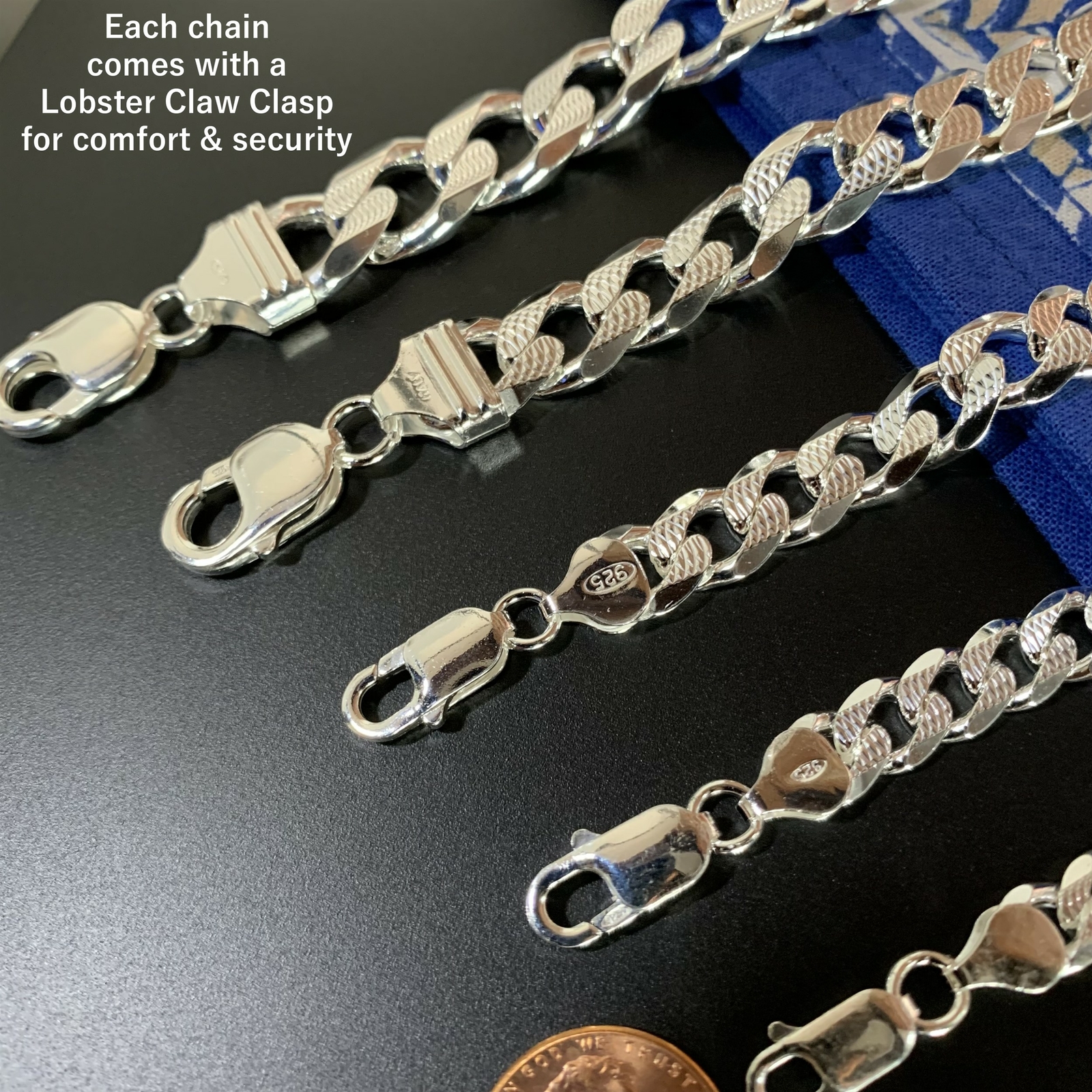 Real 925 Sterling Silver Mens Diamond Cut Curb Cuban Chain Bracelet or Necklace