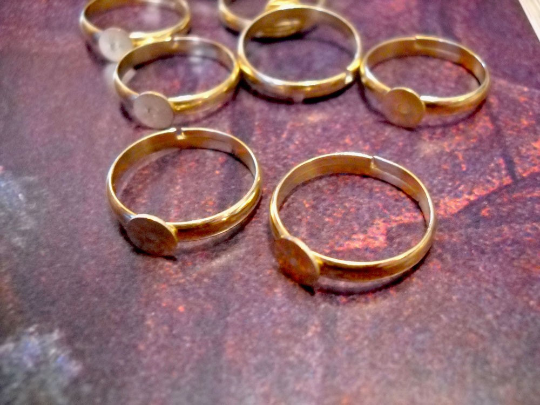 20 Ring Blanks BULK Findings Ring Setting Gold Brass Adjustable Rings