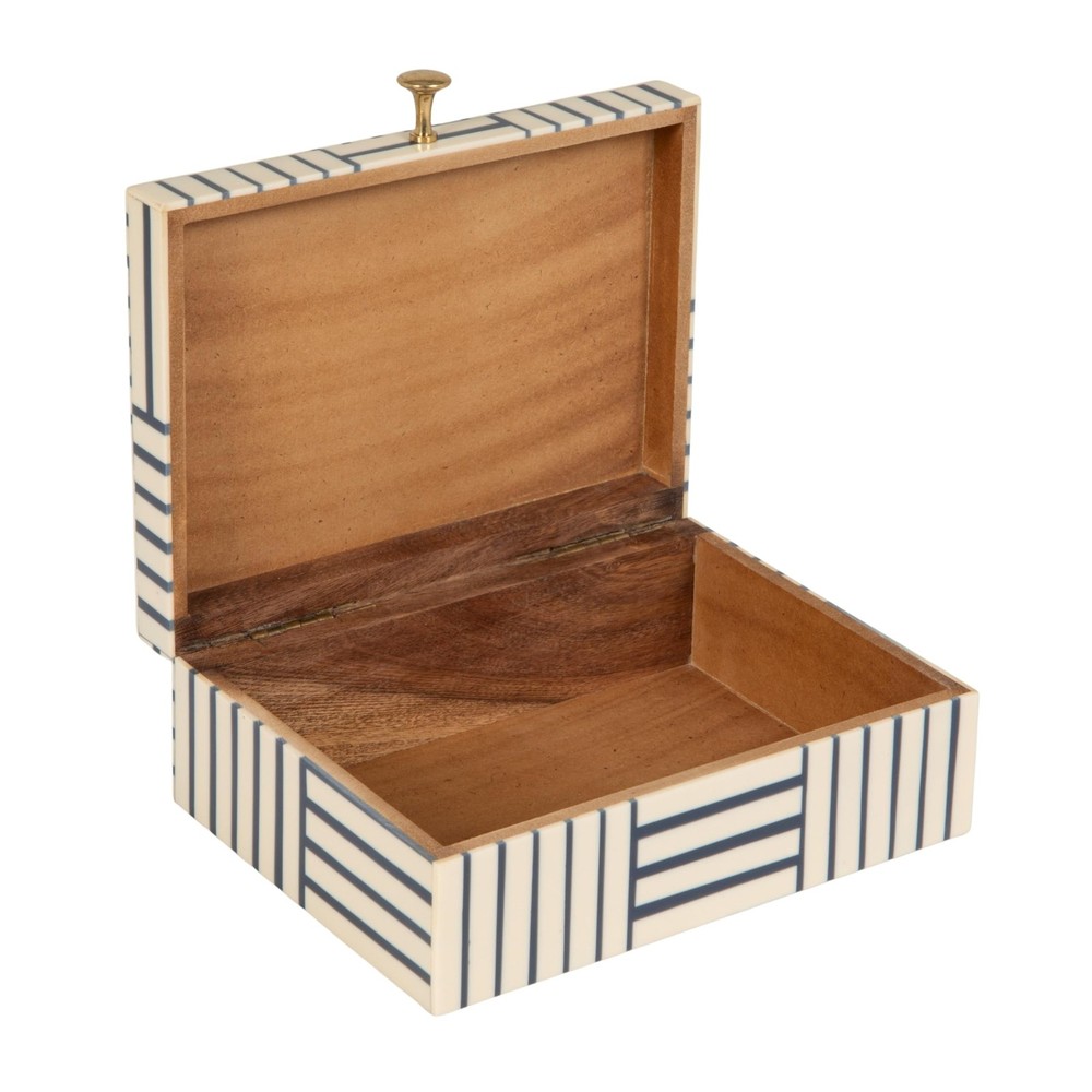 Midnight Blue & White Striped Resin Storage Box