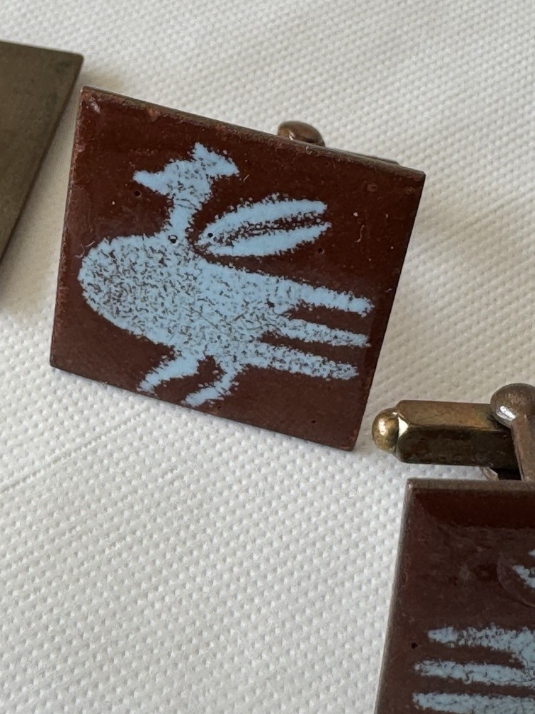 Two Pair ENAMEL cufflinks midcentury BIRDS