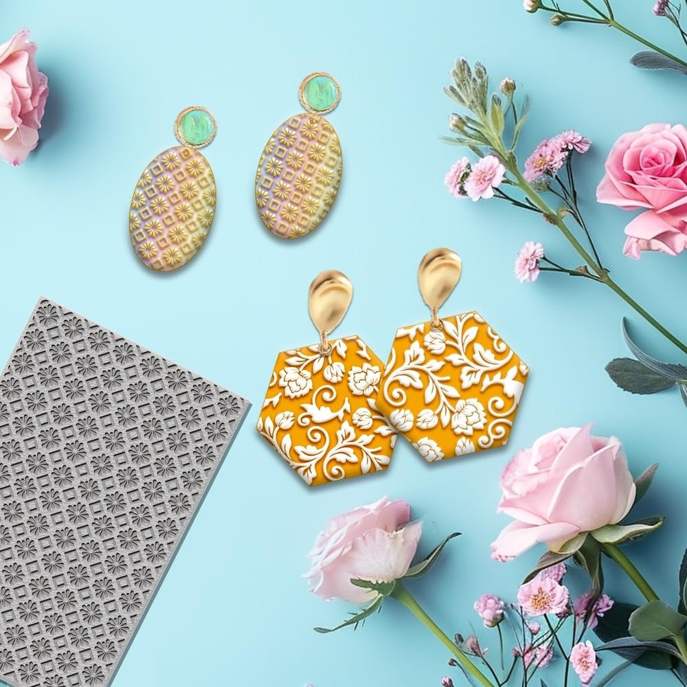 4PCS Polymer Clay Texture Sheets Set for Using with Clay Cutters, Vintage Cla...