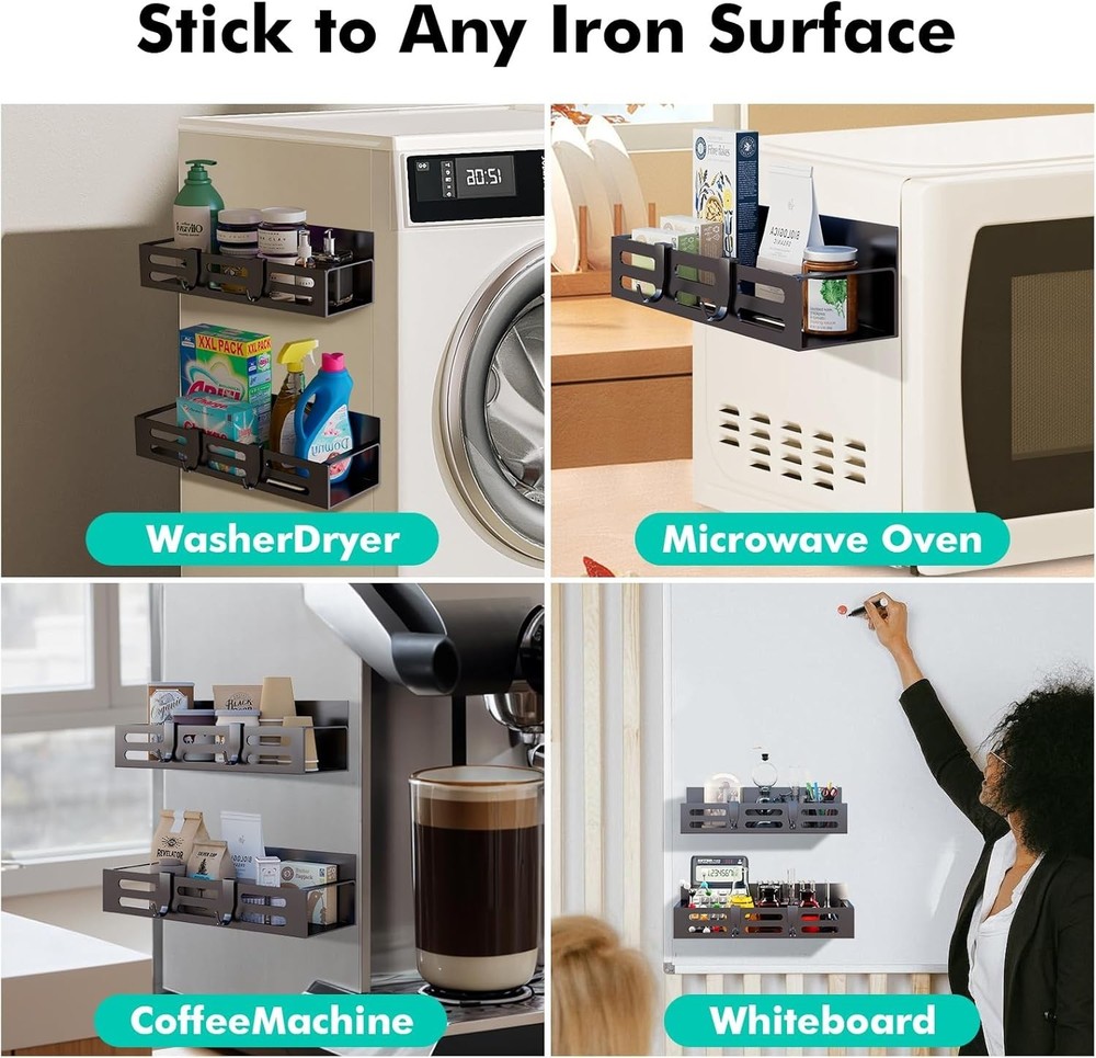 Sleek Black Magnetic Spice Storage Rack - Includes Hooks for Extra Convenience