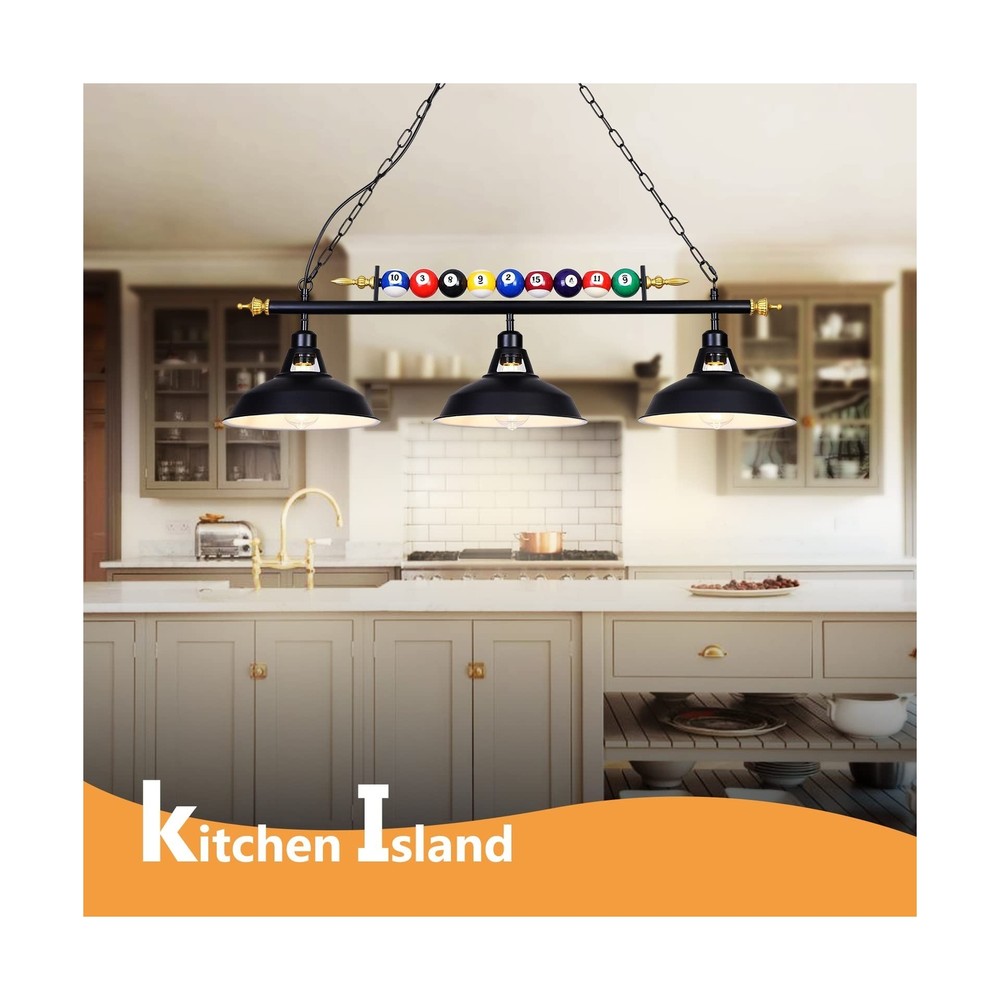 3-Light Billiard Pool Table Lights Hanging Over Pool Table, for 7'-8' Table w...