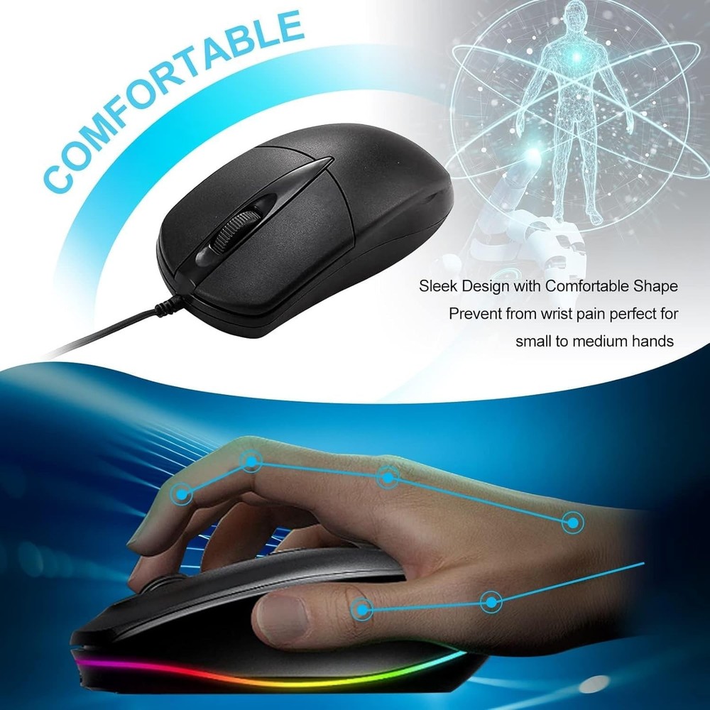 USB 2.0 Optical Wired Scroll Wheel Mouse PC Laptop Notebook Desktop Black Mice