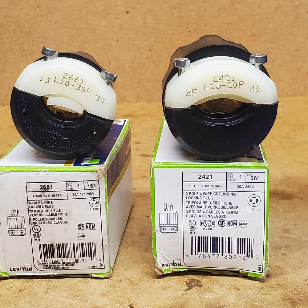 Leviton 2661 & 2421 Locking Plugs Black White
