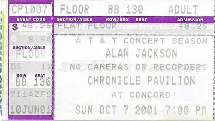 ALAN JACKSON CHRONICLE PAVILION OCT 7 2001 CONCERT TICKET