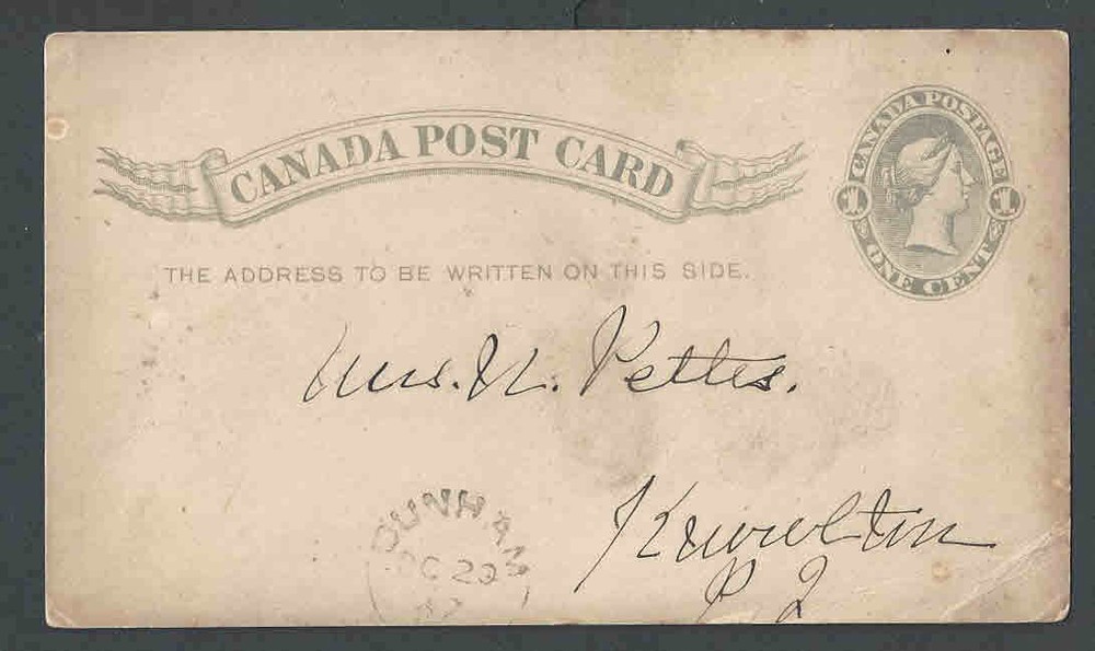 Ca 1882 Canada 1c Gray Postal Card