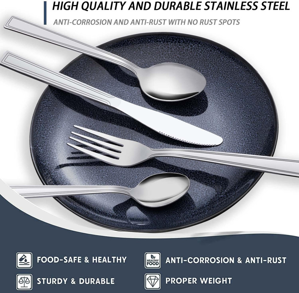 60-Piece Silverware Set for 12 - Stainless Steel Silverware Set, Include Spoo...