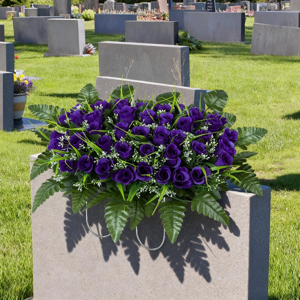 Artificial Headstone Flower Saddle, Silk Cemetery Flowers Saddles, Artificial...
