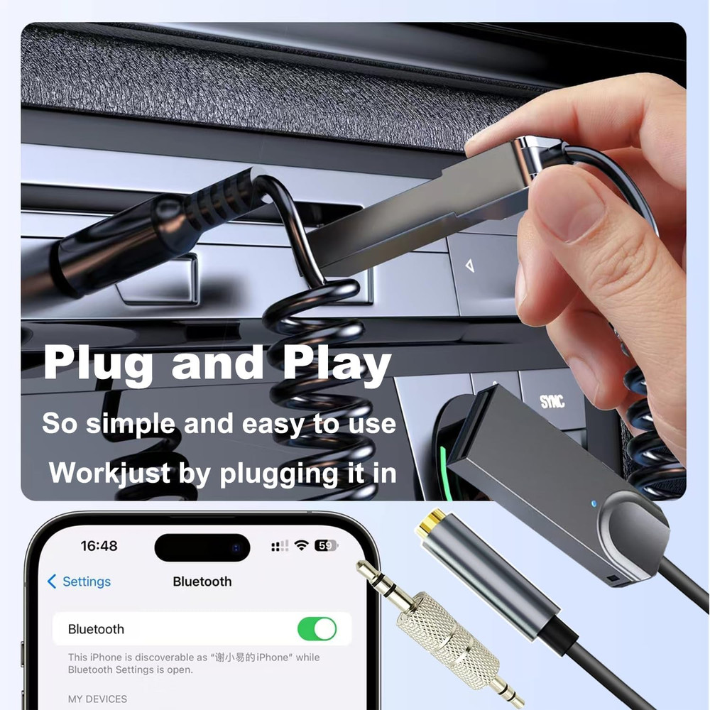 Bluetooth 5.3 to Aux Adapter for Car,USB 3.5mm Female BT m02, Brown