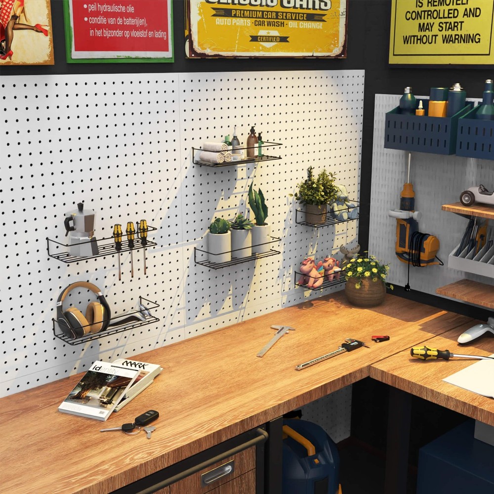 Pegboard Shelves Peg Board Hooks Organizer Tool Storage Rack Black 4 Pack