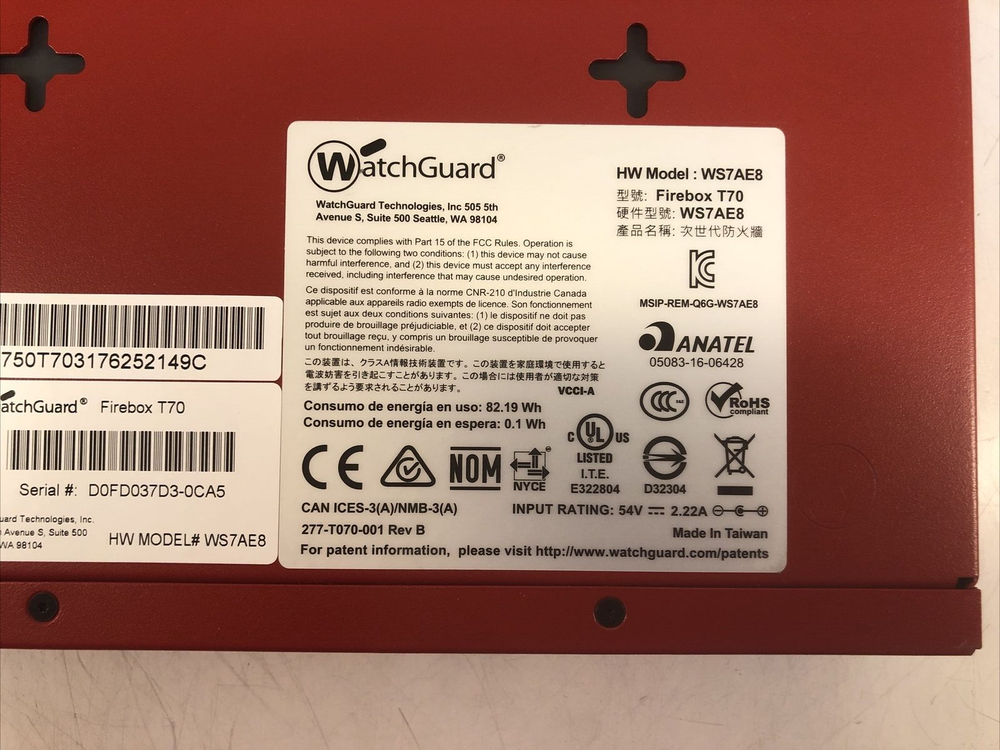 WatchGuard Firebox T70 WS7AE8 Firewall Security Appliance ***UNTESTED***