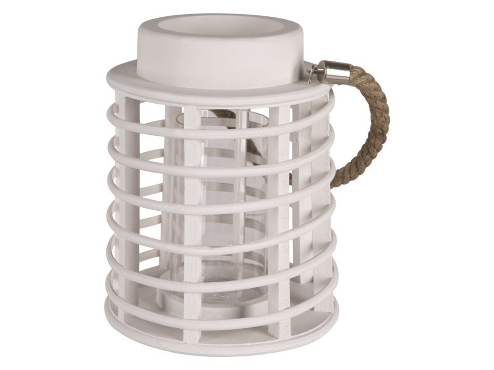 Black Red White Wooden Lantern + Artificial Candle