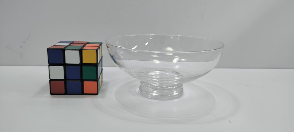 STEUBEN Small CLear Round Bowl Double Ring Base signed, George Thomson?