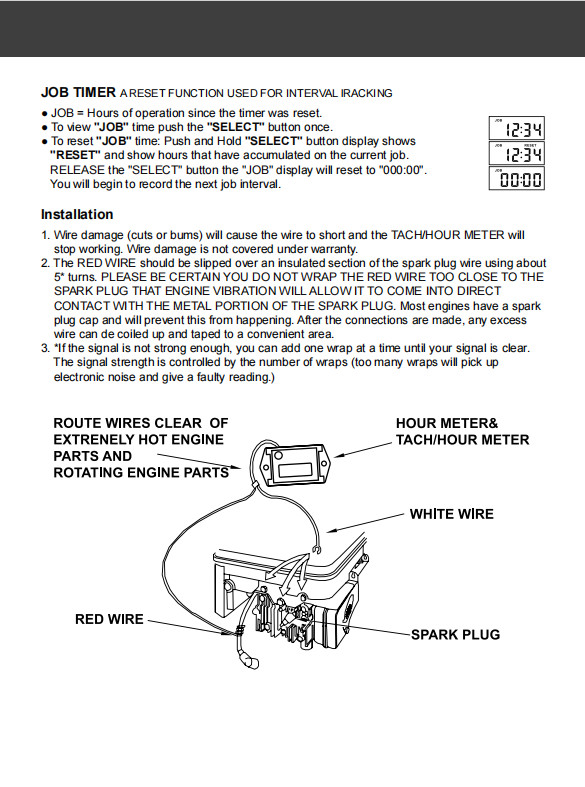 Gas Engine Digital Tachometer/Hour Meter with Adjustable Resettable Job Timer